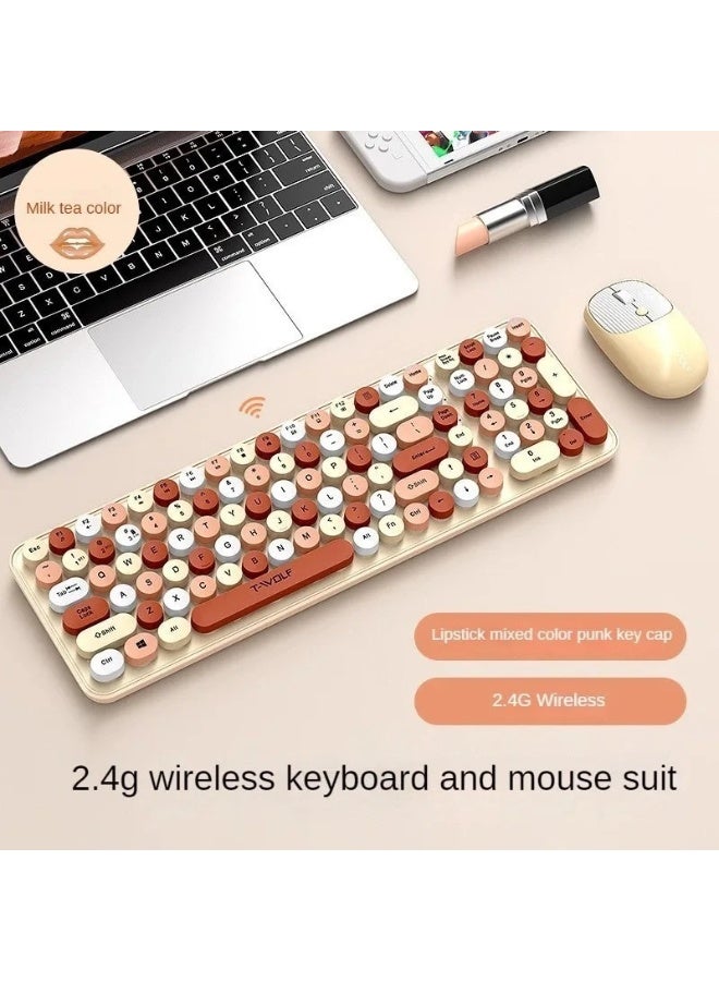 T-WOLF TF350 Wireless Keyboard and Mouse Set for Girls Colorful Cross border Keyboard and Mouse ( BEACH color ) - Image 1